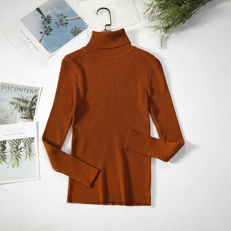 Winter Women Casual Basic Solid Color Knitted Turtle Neck Long Sleeves Sweater