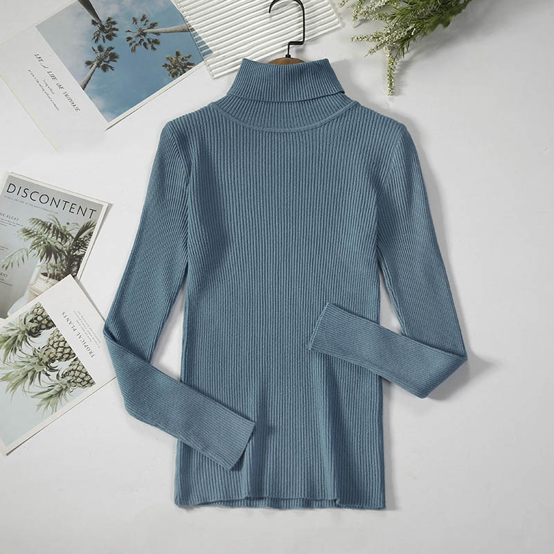 Winter Women Casual Basic Solid Color Knitted Turtle Neck Long Sleeves Sweater