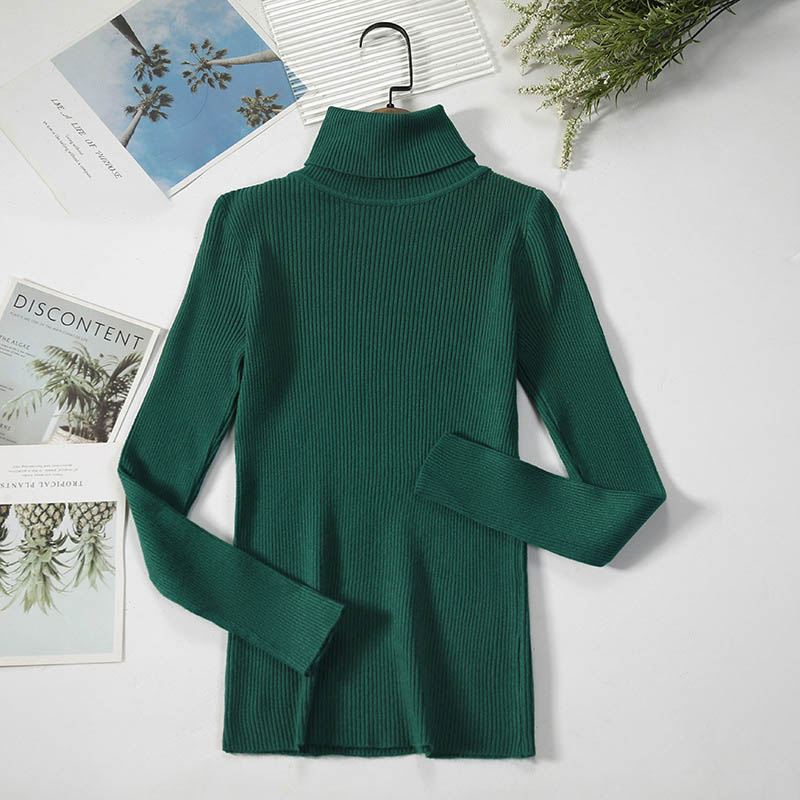 Winter Women Casual Basic Solid Color Knitted Turtle Neck Long Sleeves Sweater