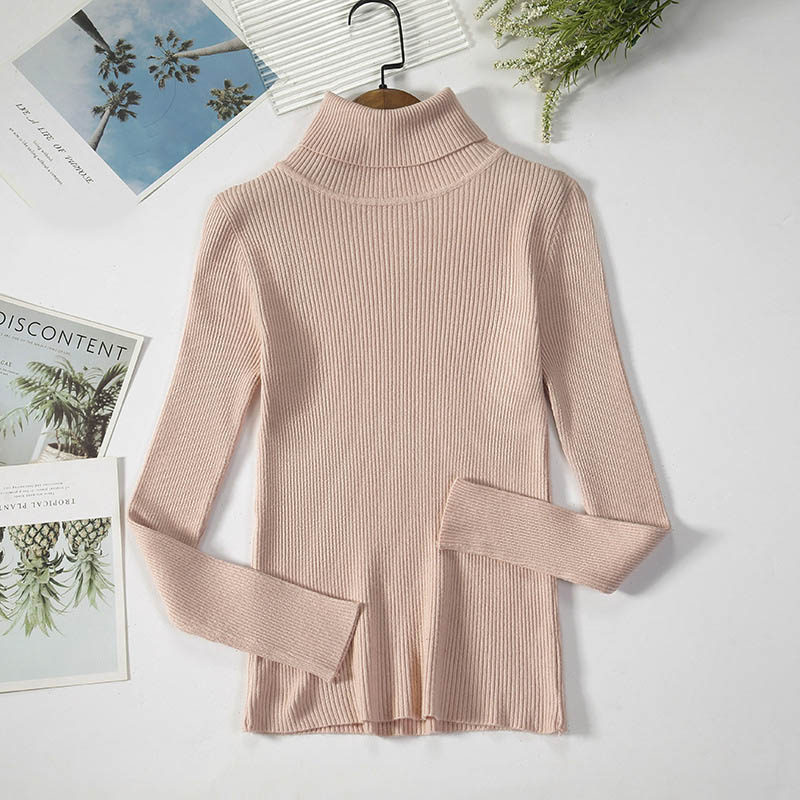 Winter Women Casual Basic Solid Color Knitted Turtle Neck Long Sleeves Sweater