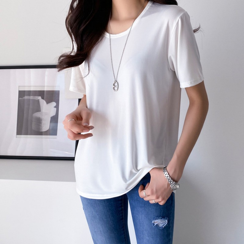 Women Simple Basic Solid Color Short Sleeve Round Neck Modal Blank T-Shirt