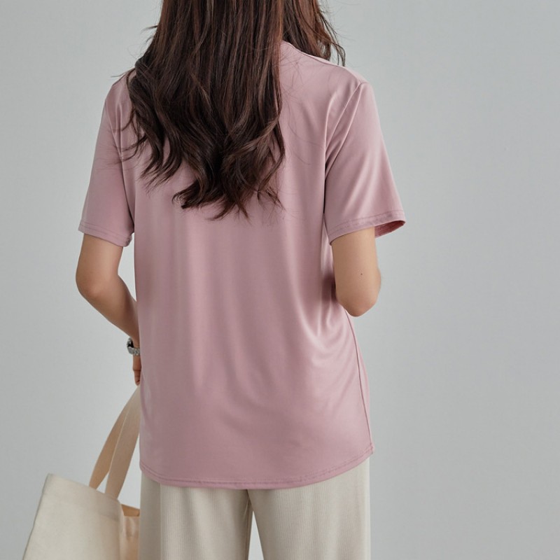 Women Simple Basic Solid Color Short Sleeve Round Neck Modal Blank T-Shirt