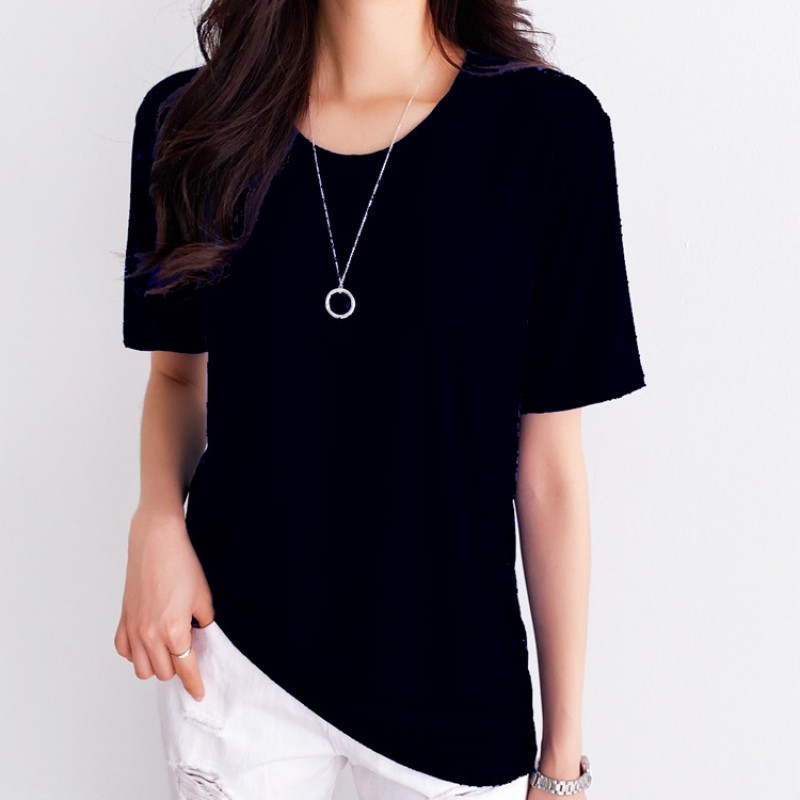 Women Simple Basic Solid Color Short Sleeve Round Neck Modal Blank T-Shirt