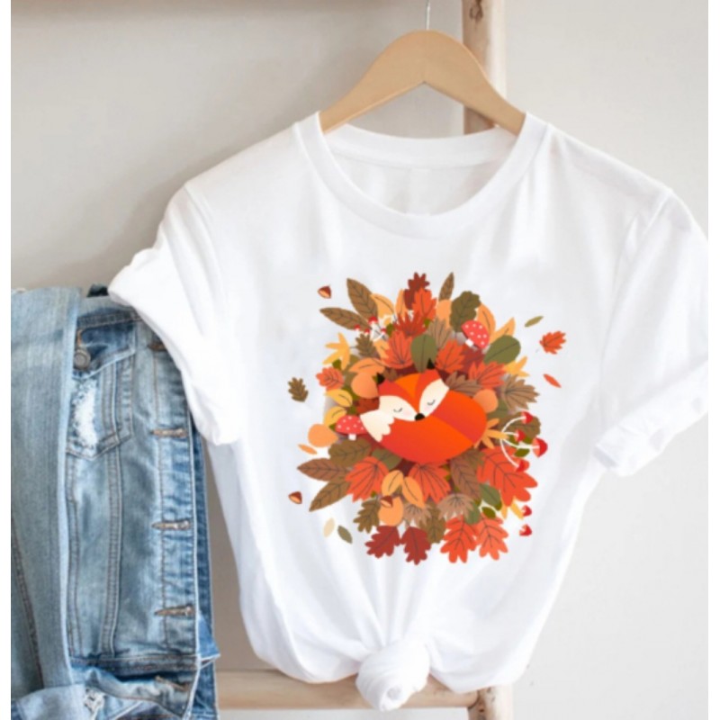 Women Fashion Lips Lipstick Floral Print Round Neck Short Sleeve T-Shirt