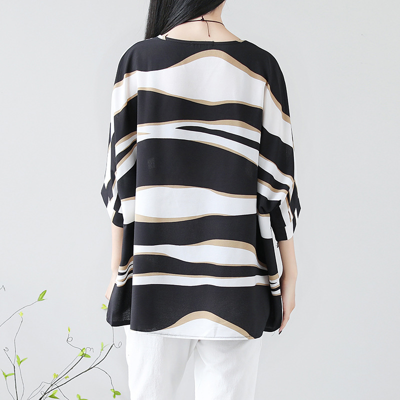 Summer Women Casual Loose Stripe Print Top