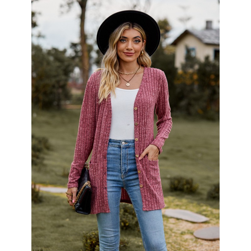 Women Fashion Solid Color Sanding Pit Long Sleeve Cardigan Jacket