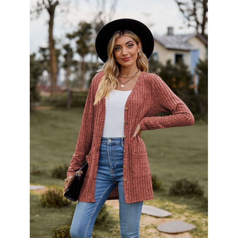 Women Fashion Solid Color Sanding Pit Long Sleeve Cardigan Jacket