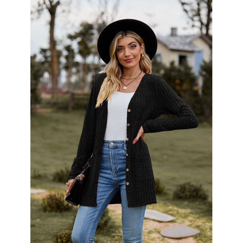 Women Fashion Solid Color Sanding Pit Long Sleeve Cardigan Jacket