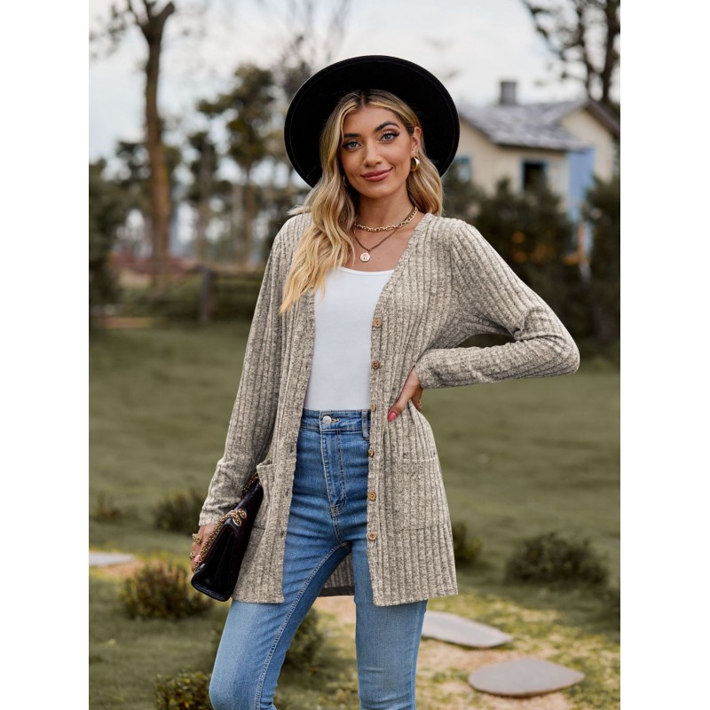 Women Fashion Solid Color Sanding Pit Long Sleeve Cardigan Jacket