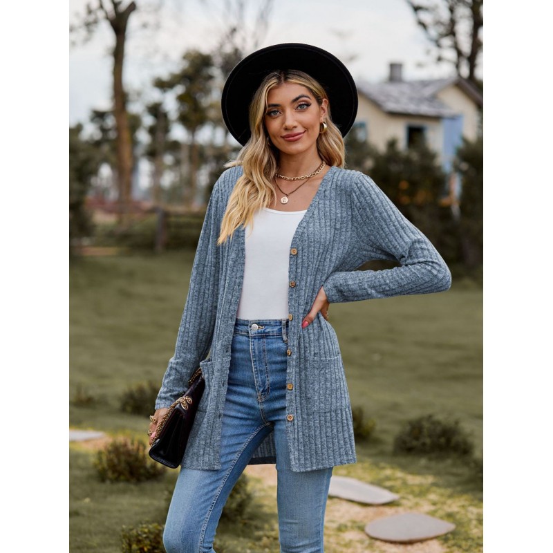 Women Fashion Solid Color Sanding Pit Long Sleeve Cardigan Jacket