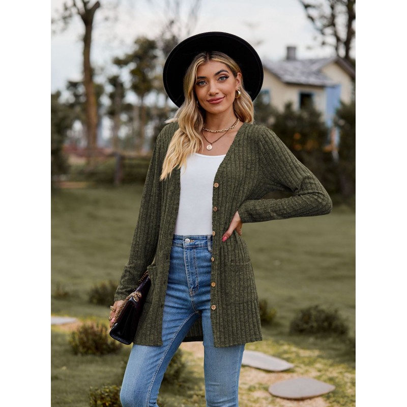 Women Fashion Solid Color Sanding Pit Long Sleeve Cardigan Jacket