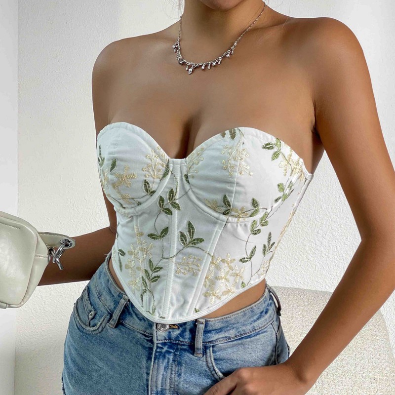 Women Sexy Embroidered Corsets Cropped Top