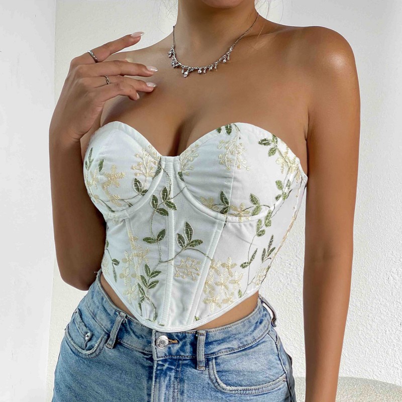 Women Sexy Embroidered Corsets Cropped Top