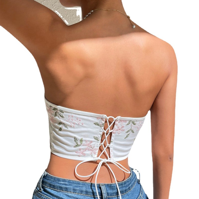 Women Sexy Embroidered Corsets Cropped Top