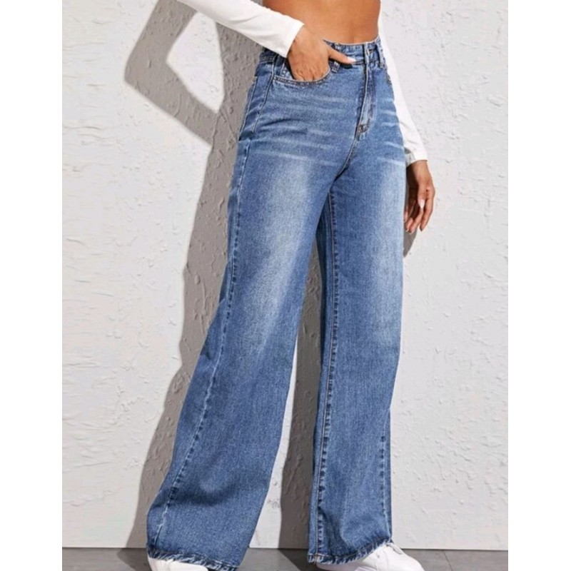 Women Fashion High Waist Loose Wide Leg Jeans