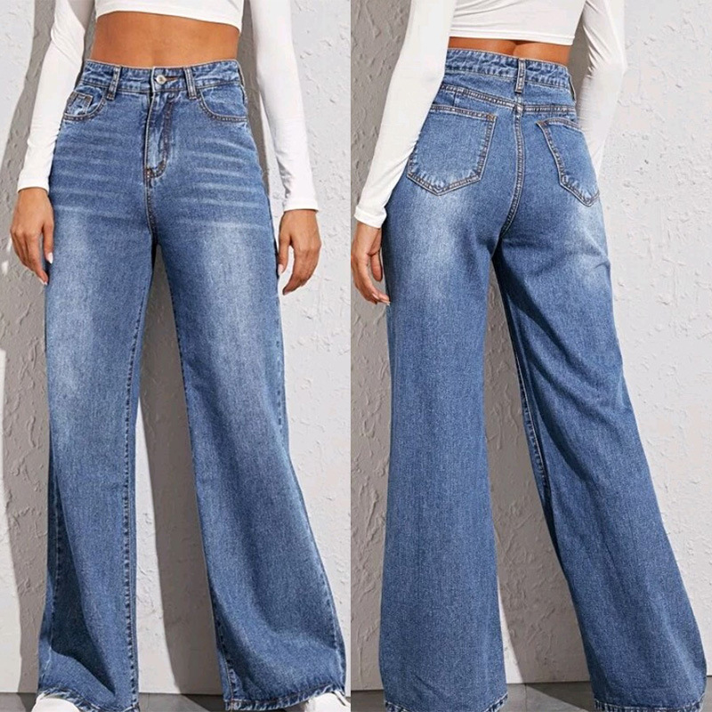 Women Fashion High Waist Loose Wide Leg Jeans