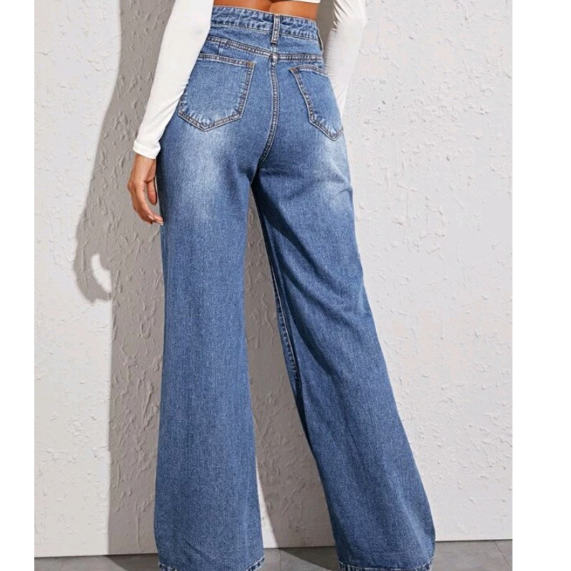 Women Fashion High Waist Loose Wide Leg Jeans