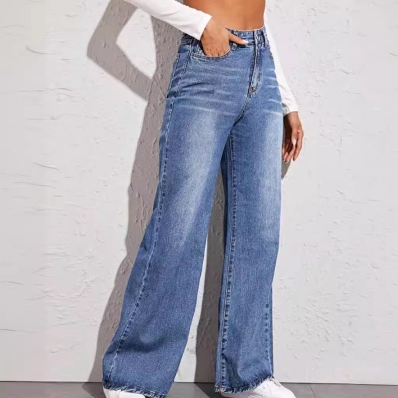 Women Fashion High Waist Loose Wide Leg Jeans