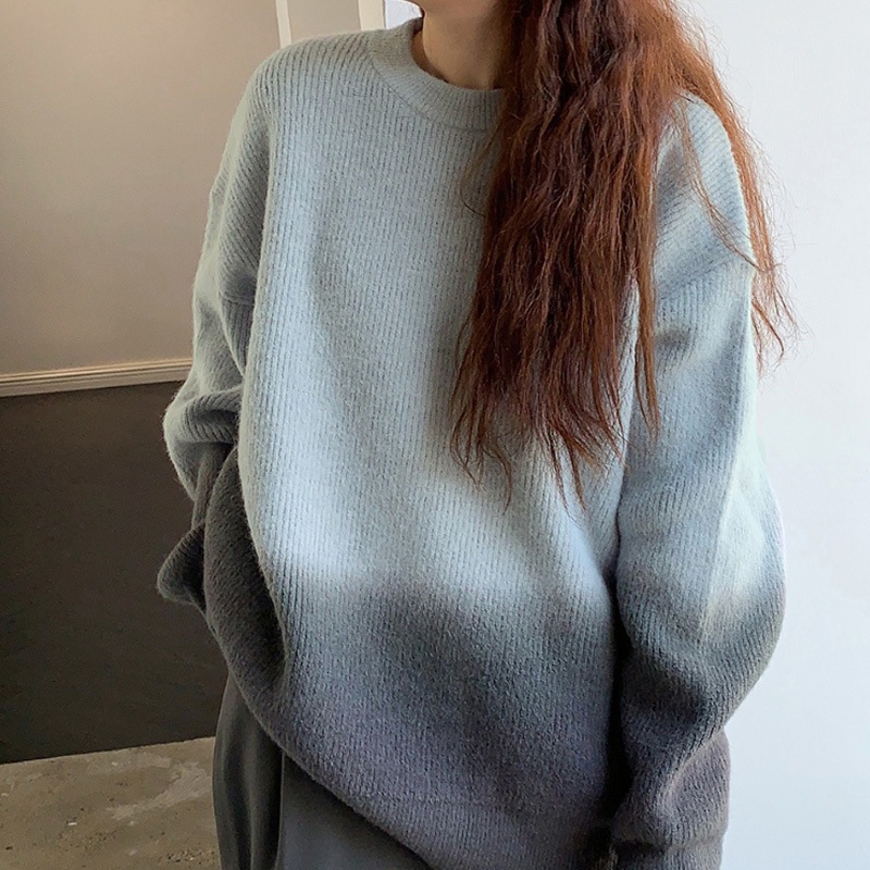 Winter Women Gradient Crewneck Loose Knit Sweater