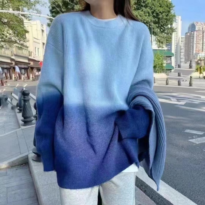 Winter Women Gradient Crewneck Loose Knit Sweater