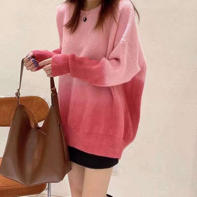 Winter Women Gradient Crewneck Loose Knit Sweater