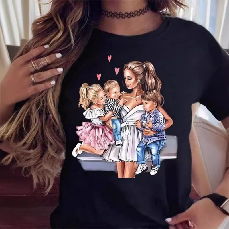 Summer Women Fashion Cartoon Parent-Child Pattern ...