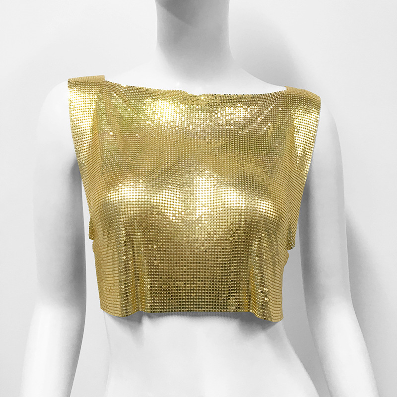 Summer Fashion Women Metallic Sleeveless Crop Top