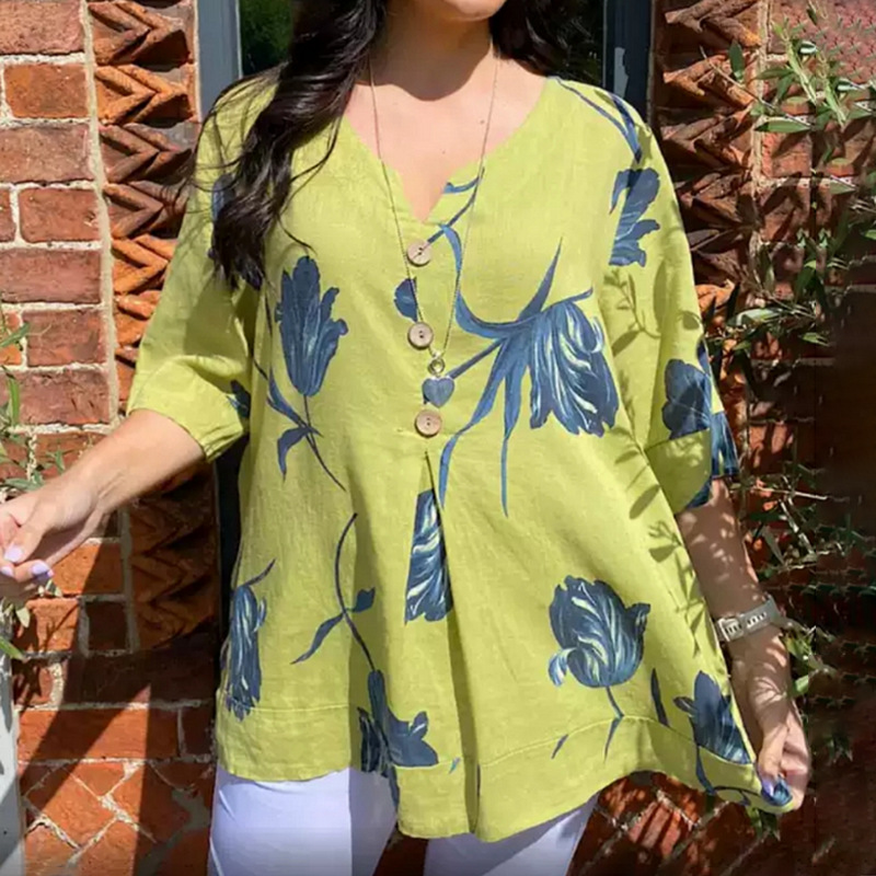 Women Casual V-Neck Floral Print Shirt