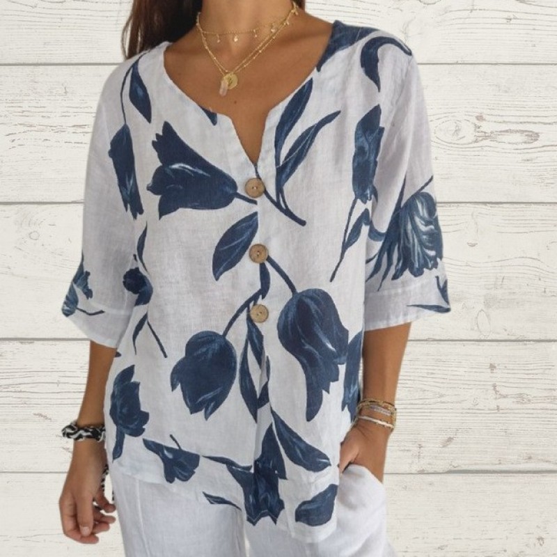 Women Casual V-Neck Floral Print Shirt