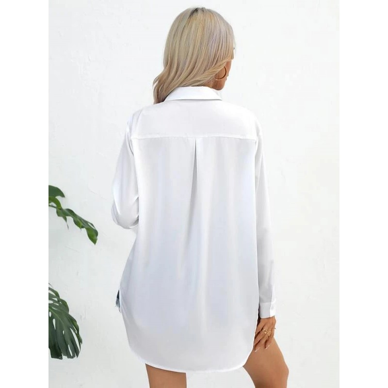 Women Simple Solid Color Slim-Fit Casual Shirt