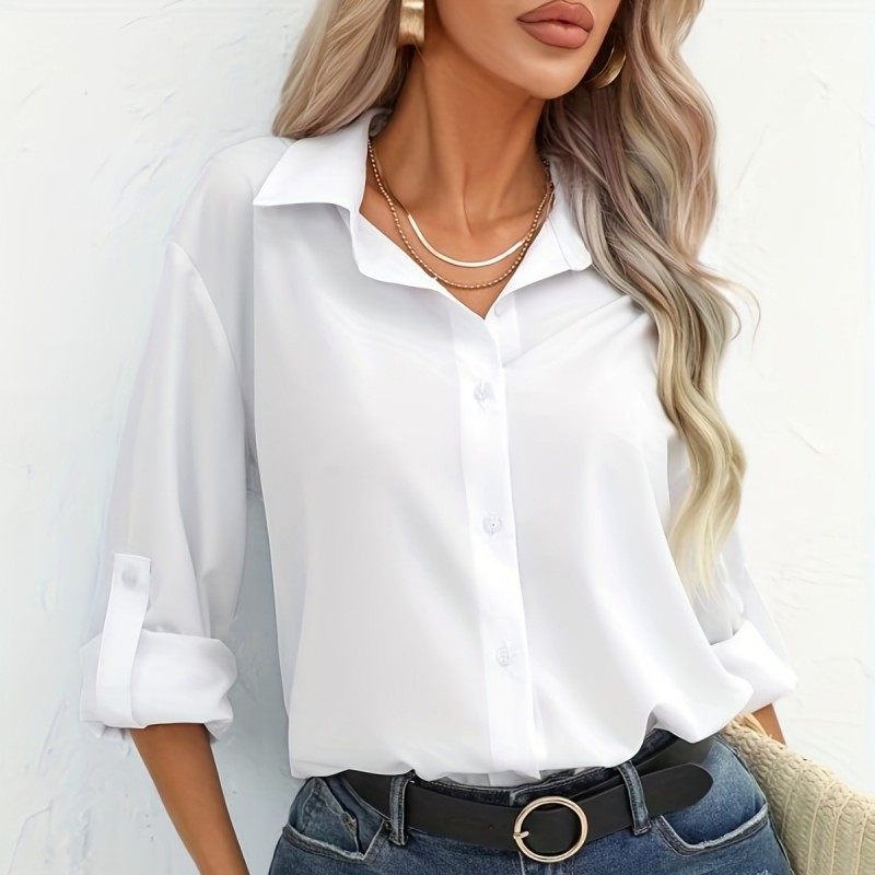 Women Simple Solid Color Slim-Fit Casual Shirt