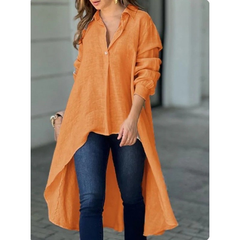 Summer Women Fashion Casual Solid Color Loose Lapel Shirt