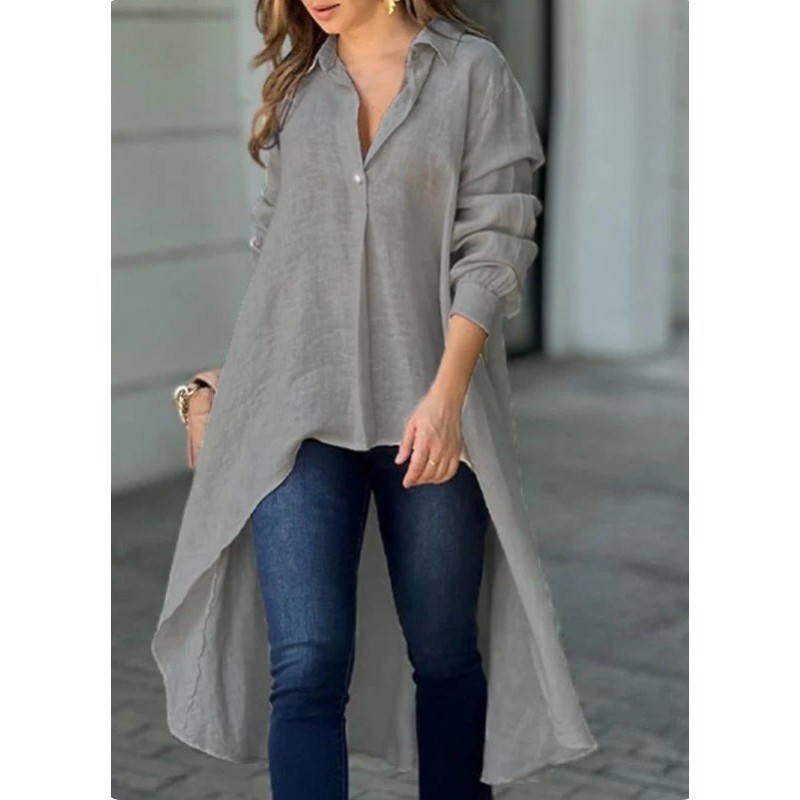 Summer Women Fashion Casual Solid Color Loose Lapel Shirt