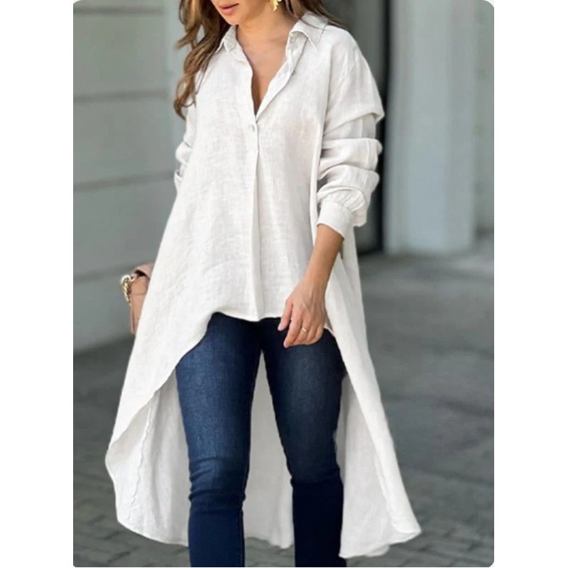 Summer Women Fashion Casual Solid Color Loose Lapel Shirt