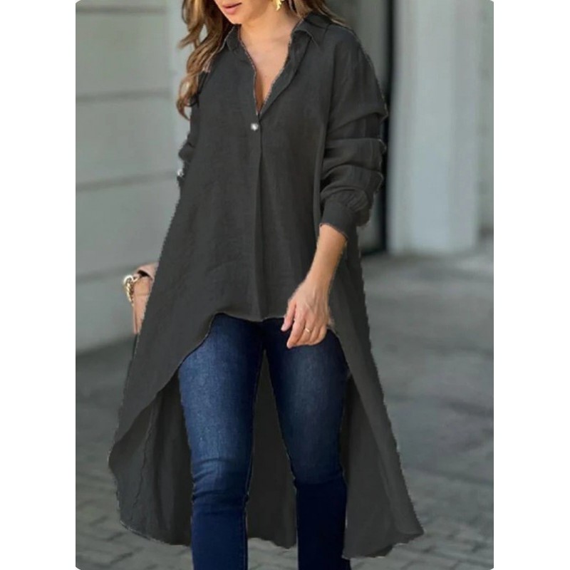 Summer Women Fashion Casual Solid Color Loose Lapel Shirt