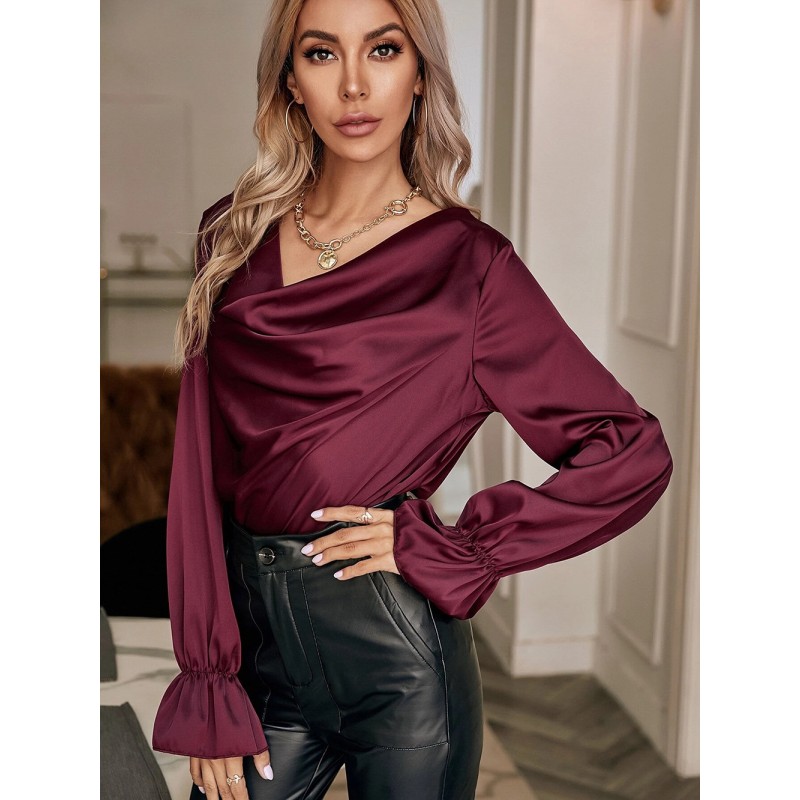 Women Elegant Solid Color Long Sleeve Blouses