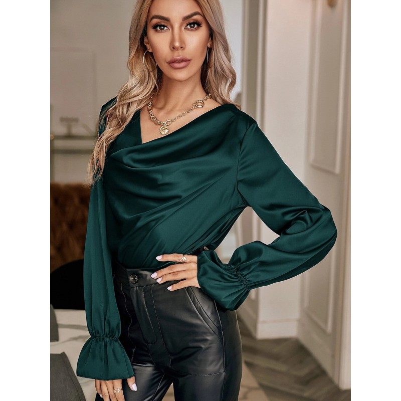 Women Elegant Solid Color Long Sleeve Blouses