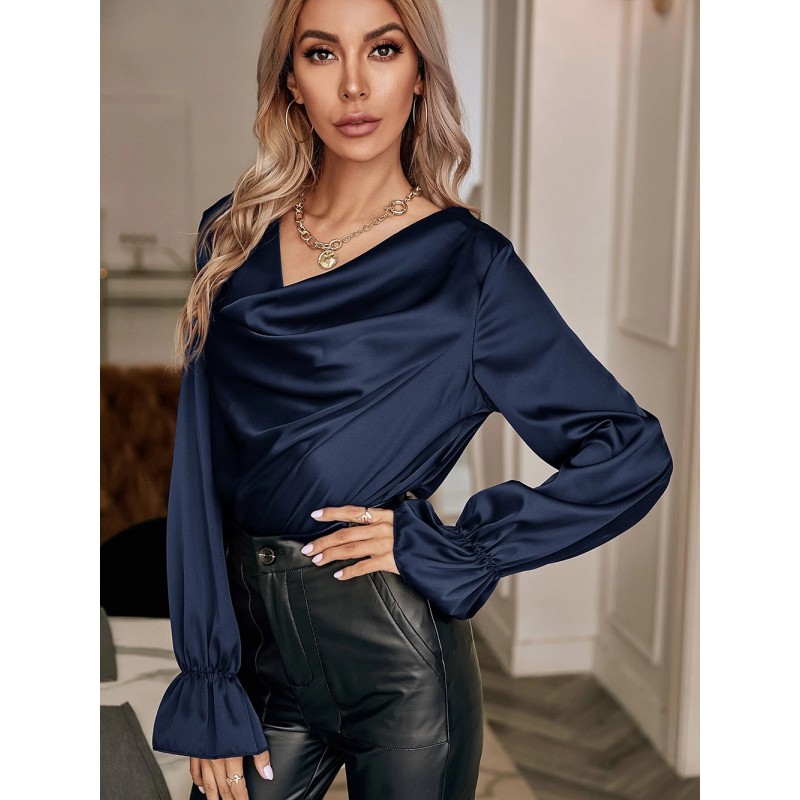 Women Elegant Solid Color Long Sleeve Blouses