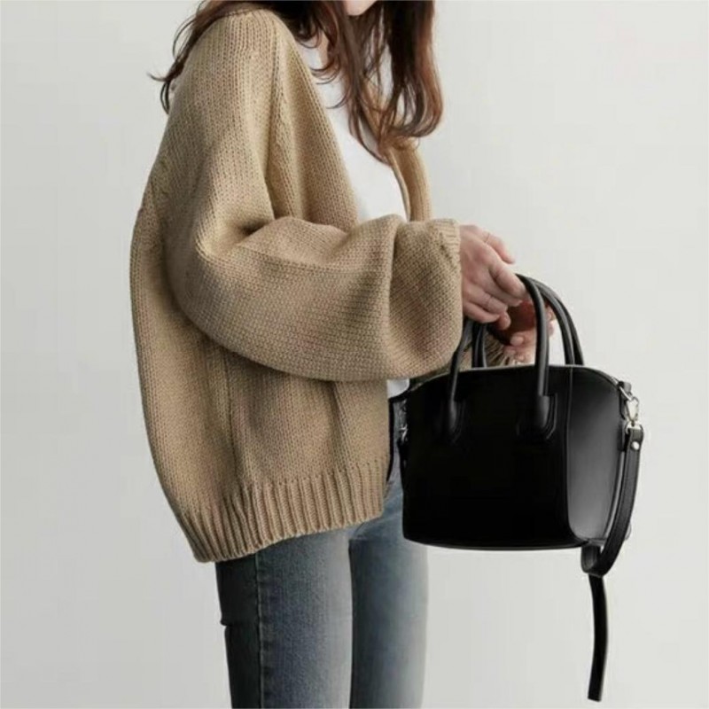 Autumn Winter Women Fashion Solid Color Knitted Cardigan Sweater Coat