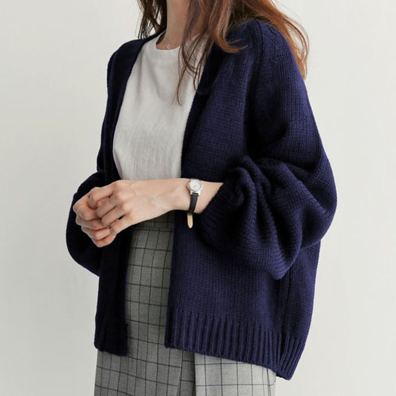 Autumn Winter Women Fashion Solid Color Knitted Cardigan Sweater Coat