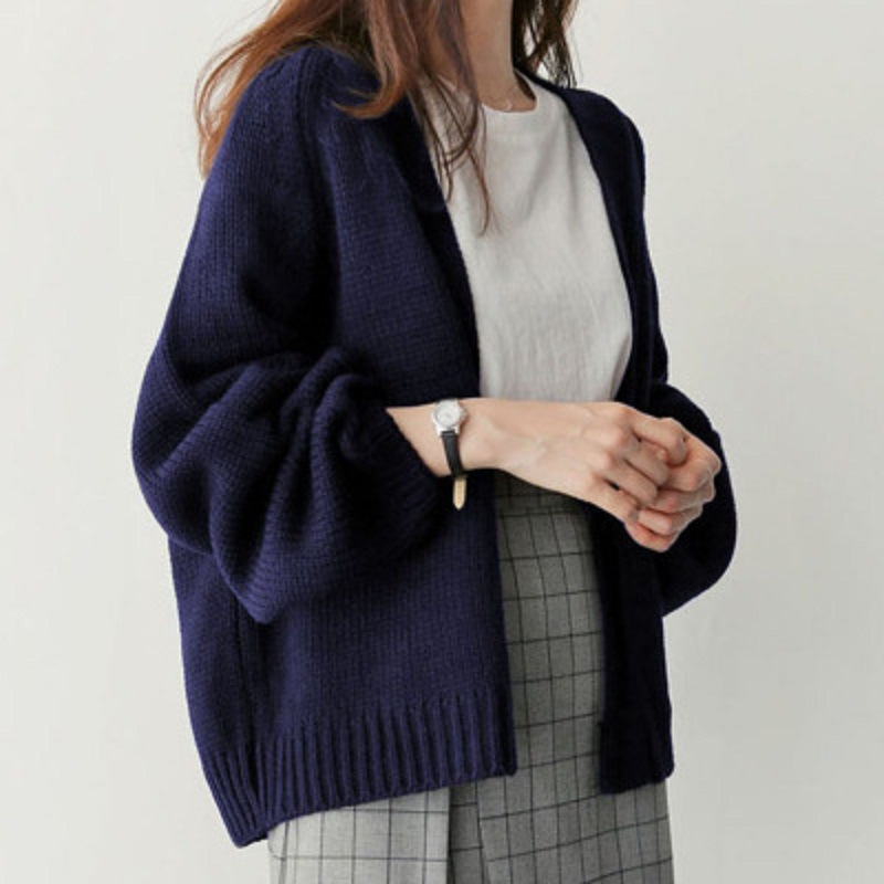 Autumn Winter Women Fashion Solid Color Knitted Cardigan Sweater Coat