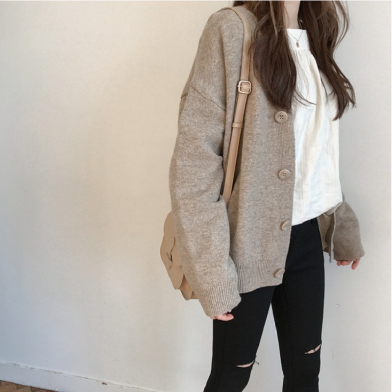 Autumn Winter Women Casual Solid Color Long Sleeve Loose Knitted Jacket