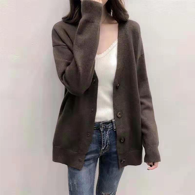 Autumn Winter Women Casual Solid Color Long Sleeve Loose Knitted Jacket