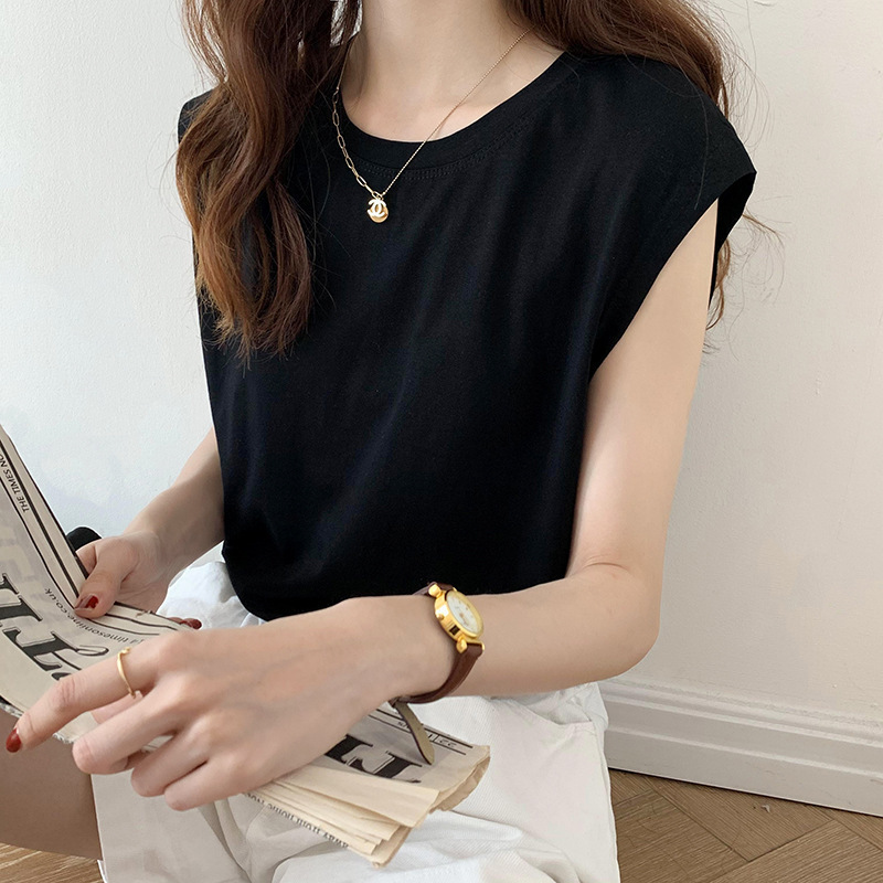 Summer Women Simple Solid Color Round Neck Blank T-Shirt