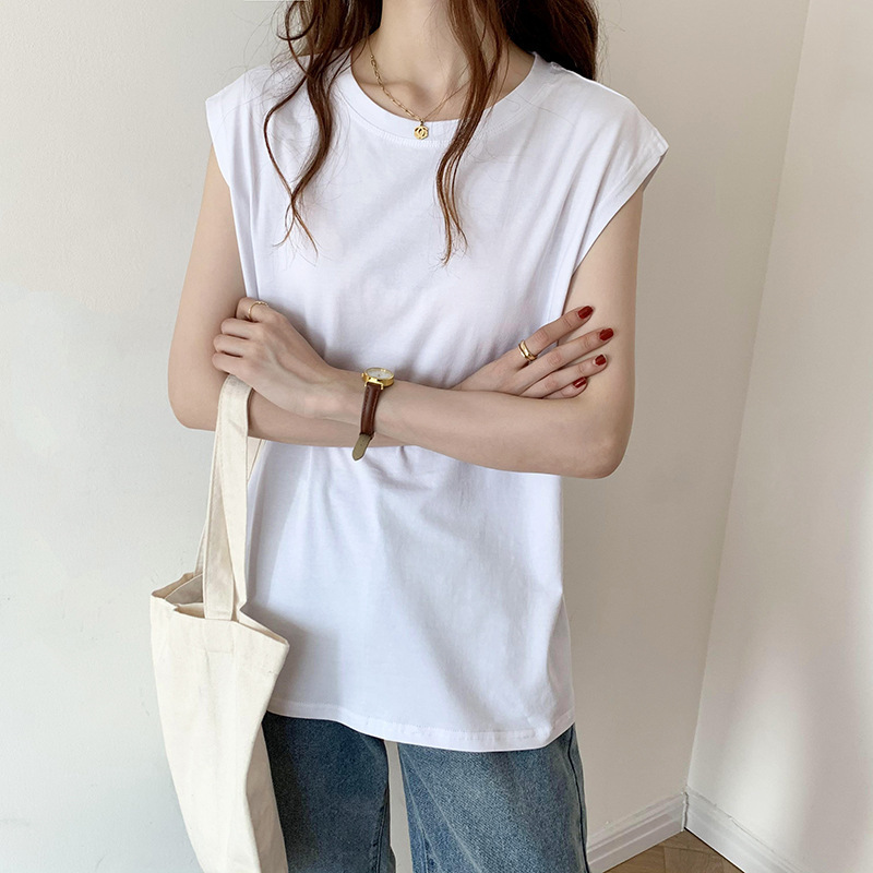 Summer Women Simple Solid Color Round Neck Blank T-Shirt