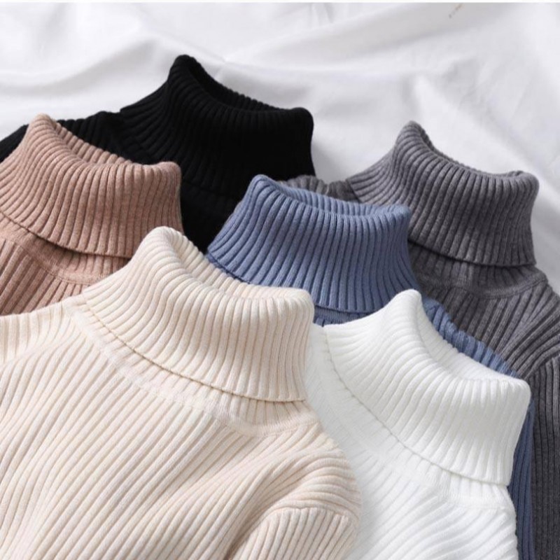 Autumn Winter Women Casual Solid Color Turtleneck Long Sleeve Knitted Sweater