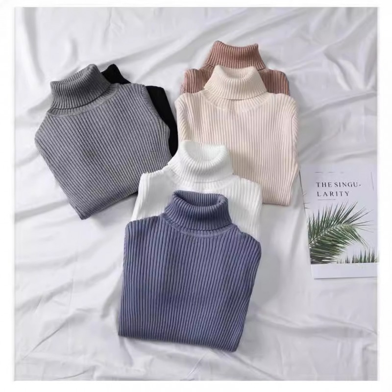 Autumn Winter Women Casual Solid Color Turtleneck Long Sleeve Knitted Sweater