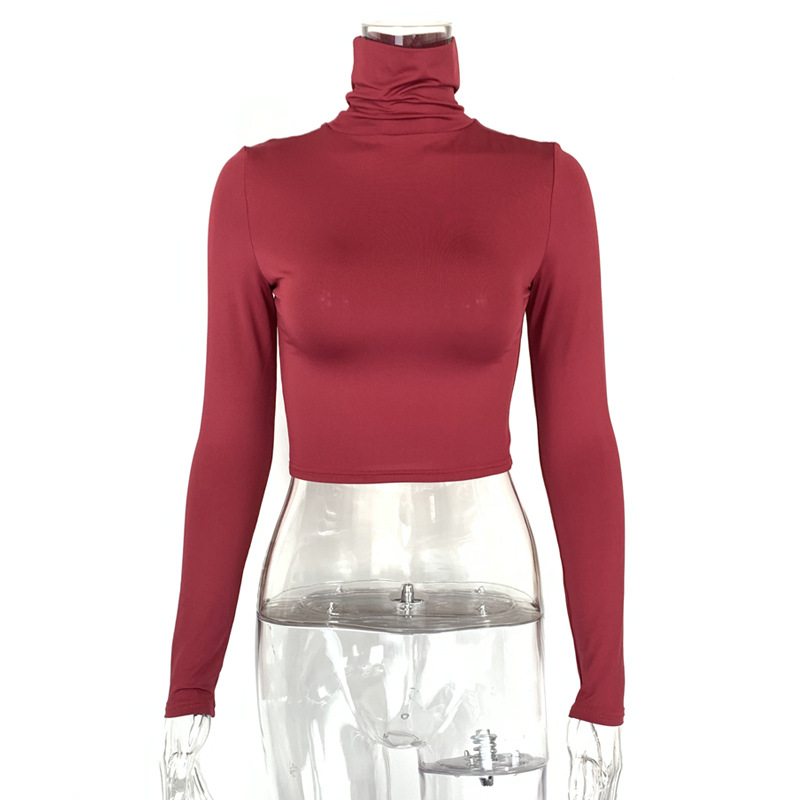 Autumn Women Sexy Slim-Fit Long-Sleeved High-Collar Crop Top