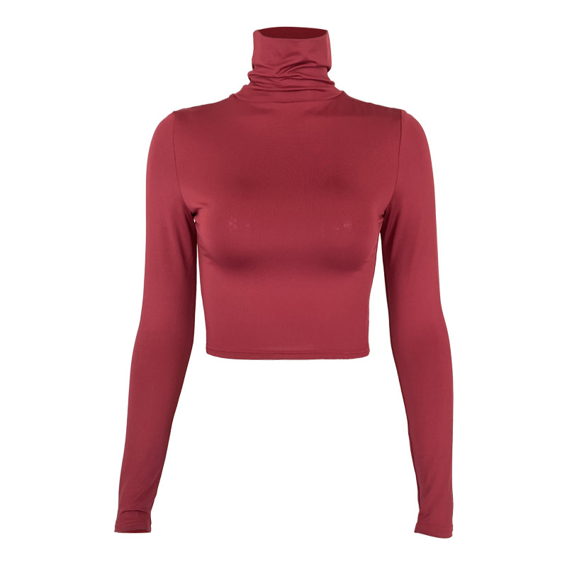 Autumn Women Sexy Slim-Fit Long-Sleeved High-Collar Crop Top