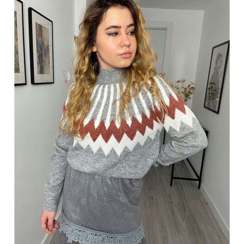 Western Autumn Winter Women Fashion Diamond Half High Collar Long Sleeve Knitted Sweater